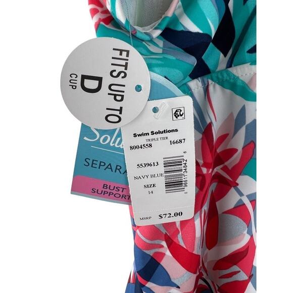 Swim Solutions Tiered Multi-Color Ruffle Tankini Top 14 - Picture 3 of 5